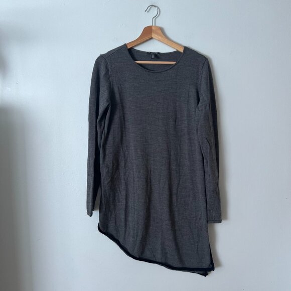 Eileen Fisher Gray Merino Wool Asymmetrical Slit Sweater Women's Size Medium - Picture 1 of 10